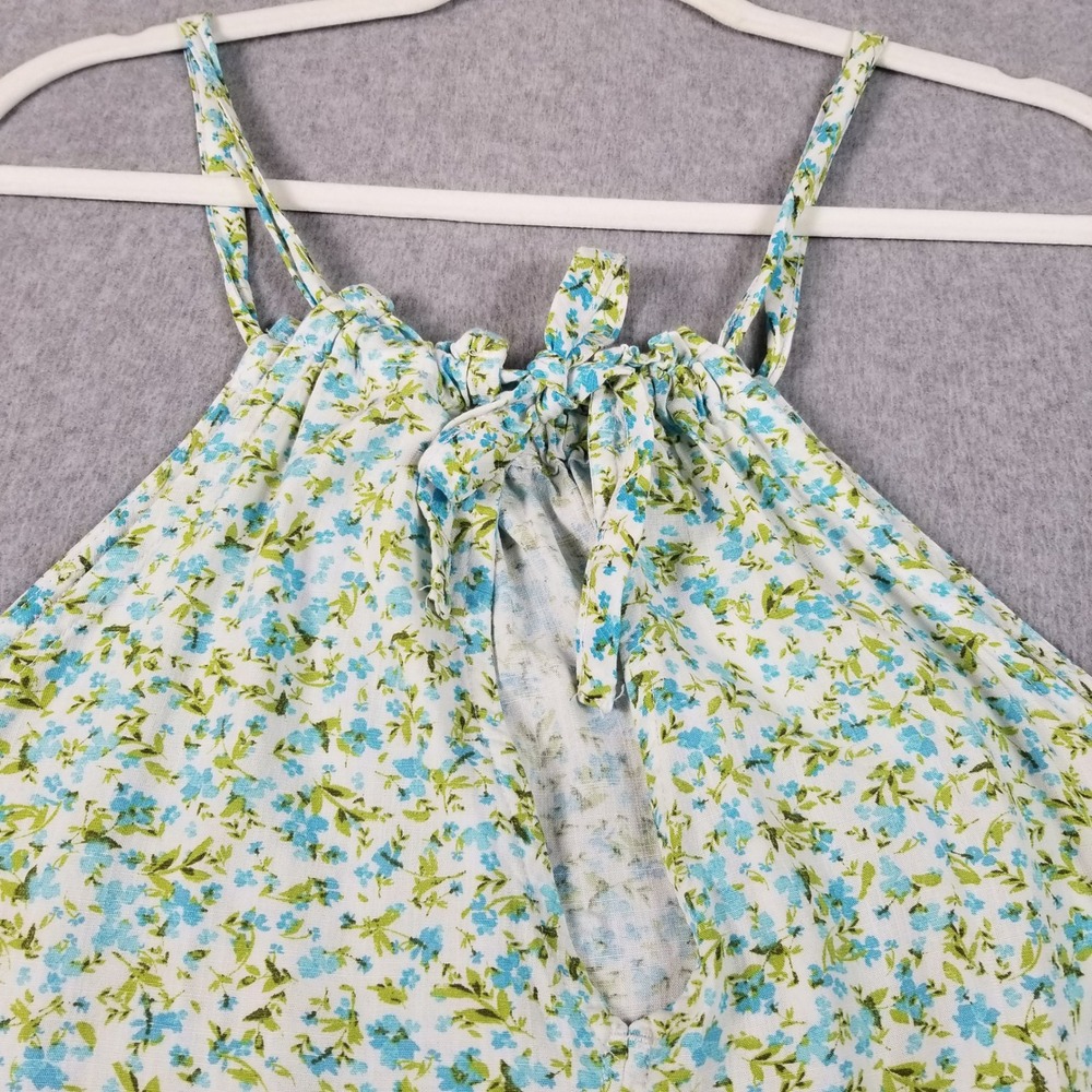 Time and Tru Halter Tank Top Women 2XL XXL 20 Blue Green Floral Drawstring Neck - Picture 4 of 9